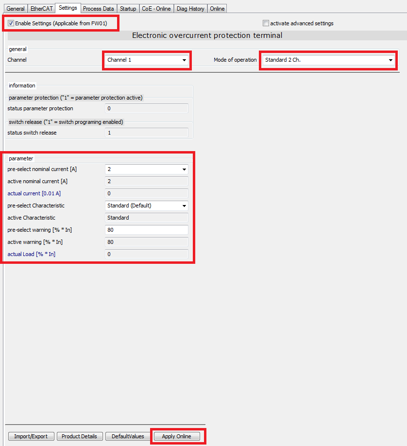 Commissioning and parameterization of the EL922x with EtherCAT 7: