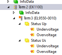 EL9550-0010 - Connection, LEDs and process data 2: