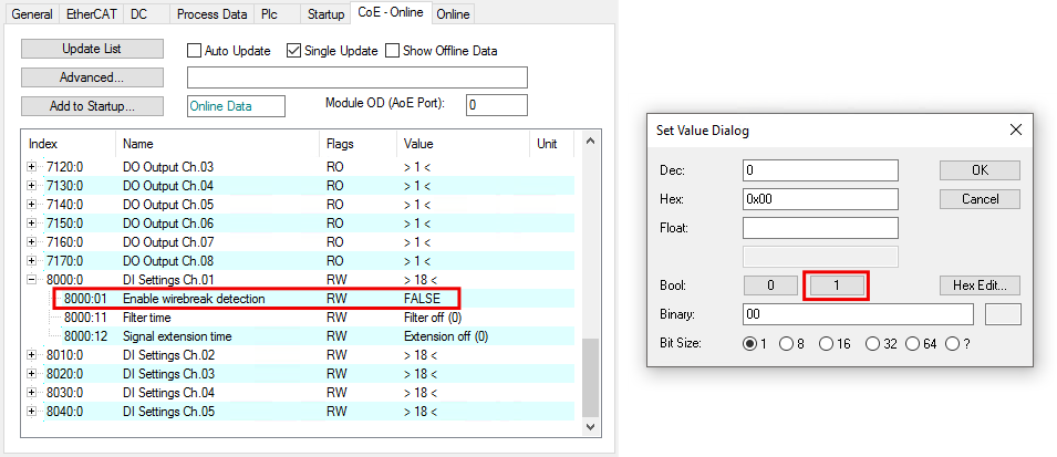 Wire break detection (EP1839-0022, EP1839-0042) 1: