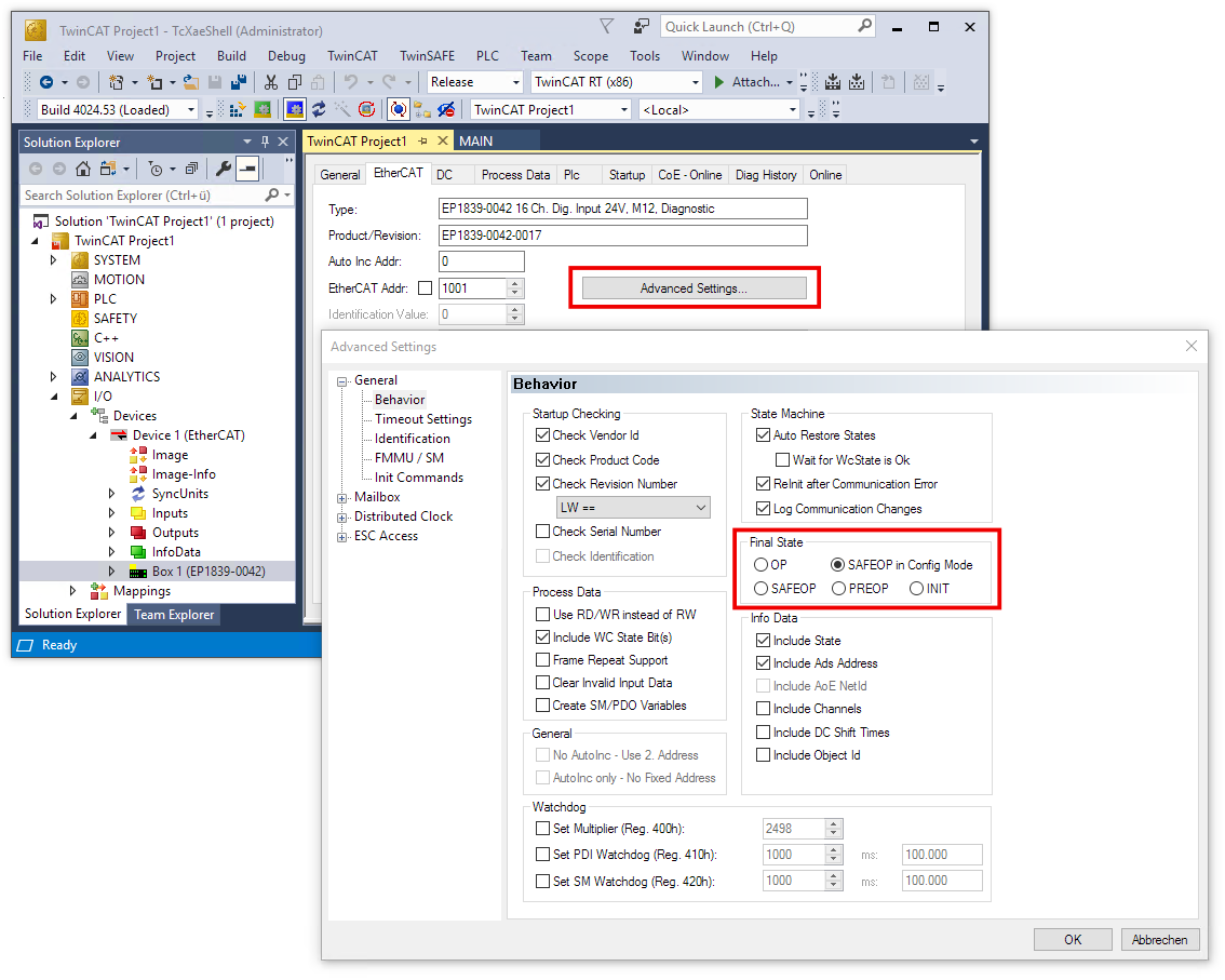 EtherCAT status in Config Mode (EP1839-0022, EP1839-0042) 1: