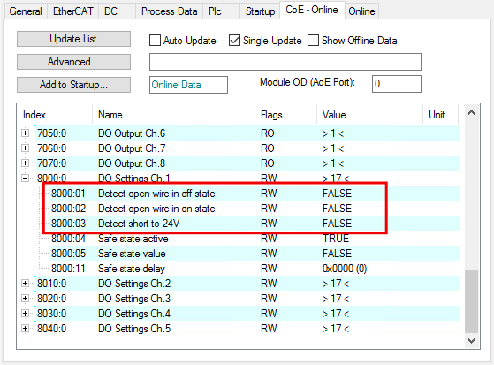 Enable additional diagnostic functions 1:
