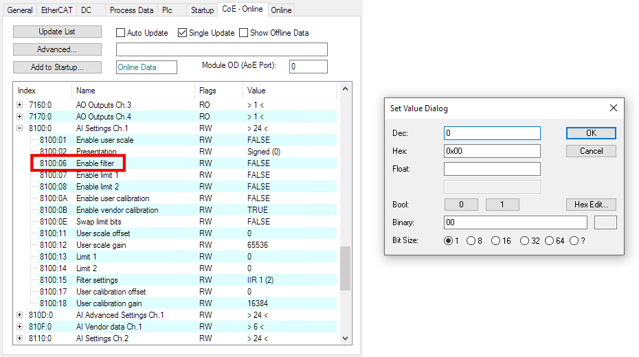 Enable filter 1: