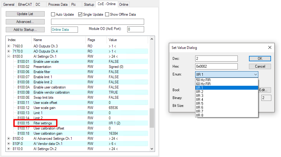 Select filter type 1: