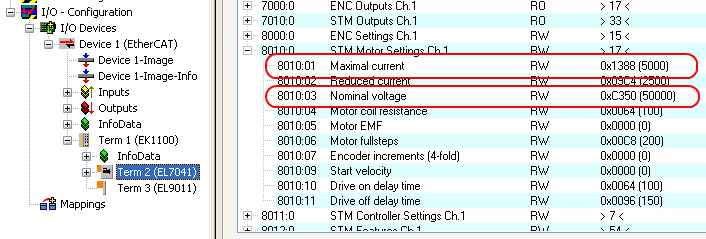 Configuration of the main parameters 2: