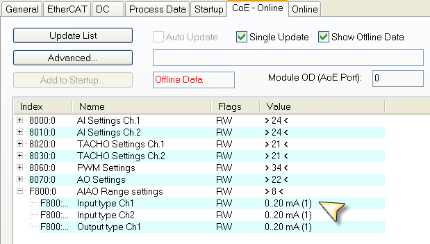 Range settings for inputs and outputs 1: