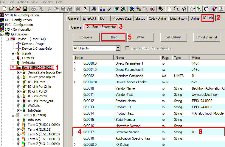 Firmware update of the IO-Link device 3: