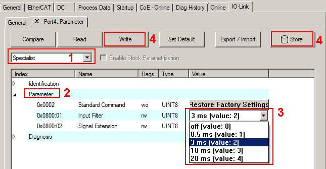 Input filter (Index 0x0800:01) 1: