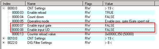 Counter settings 1: