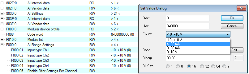 Selection of the analog signal type 1: