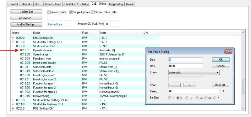 Setting the operating mode 1: