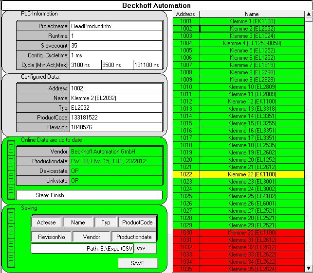 Version identification of EtherCAT devices - online V2 9: