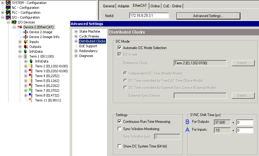 Distributed Clocks settings in the TwinCAT System Manager (2.11) 7: