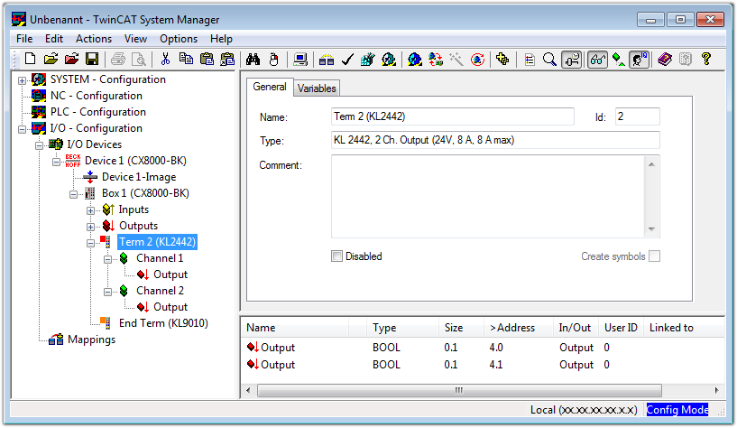 Presentation KL2442 within TwinCAT 1: