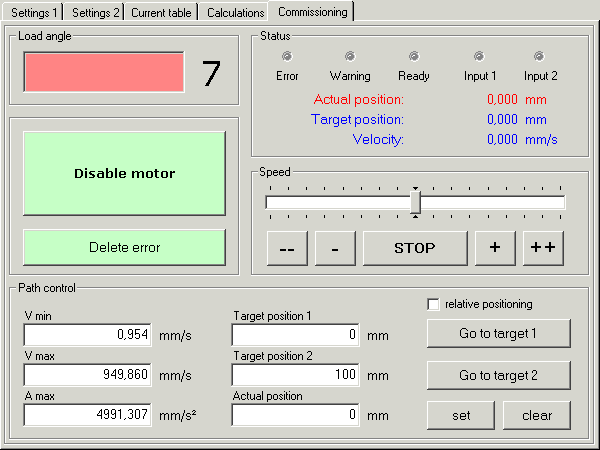 Settings - Commissioning 1: