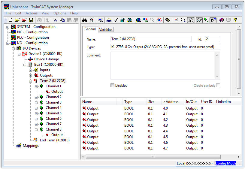 Presentation KL2798 within TwinCAT 1:
