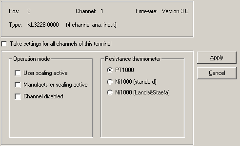 Settings for KL3228-0000 1: