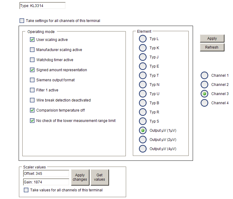 Sample program for KL register communication via EtherCAT on KL3314 exemplary 1: