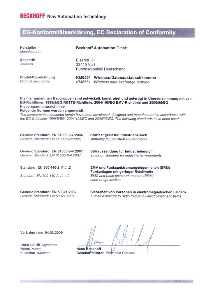 EC declaration of conformity 1: