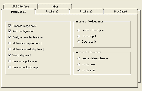 General settings (bus coupler) 1:
