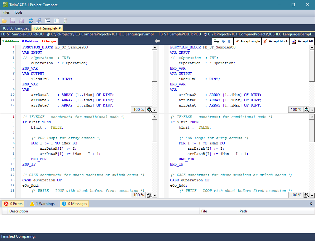 Use of the TcProjectCompare 4: