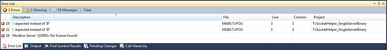 Accessing the Error List window of Visual Studio 1: