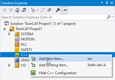 Create TwinCAT 3 C++ project 1: