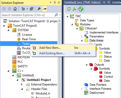 Create a TwinCAT task and apply it to the module instance 1: