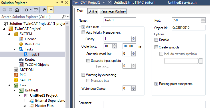 Create a TwinCAT task and apply it to the module instance 3:
