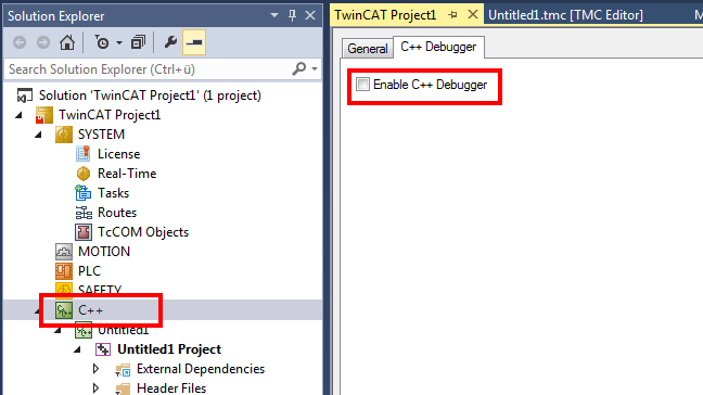 TwinCAT 3 enable C++ debugger 2: