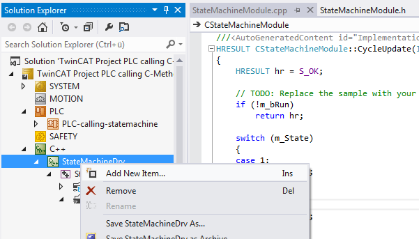 TwinCAT 3 C++ module providing methods 24: