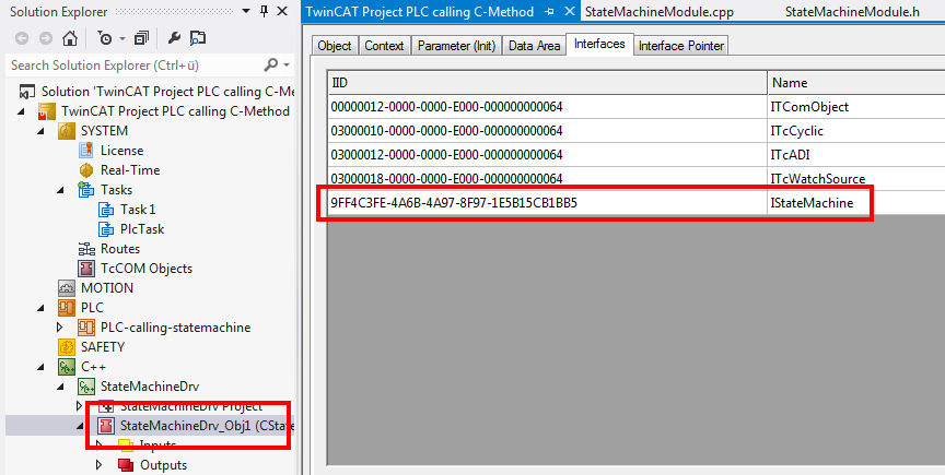 Calling methods offered by another module via PLC 1: