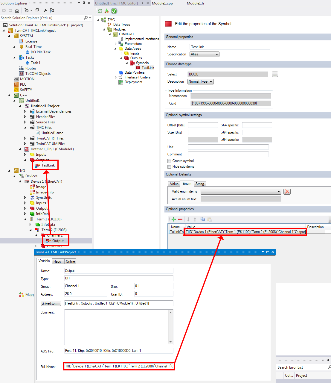 Linking via TMC editor (TcLinkTo) 1: