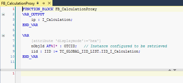 Creating an FB which likewise offers this functionality there as a simple proxy in the second PLC,  2: