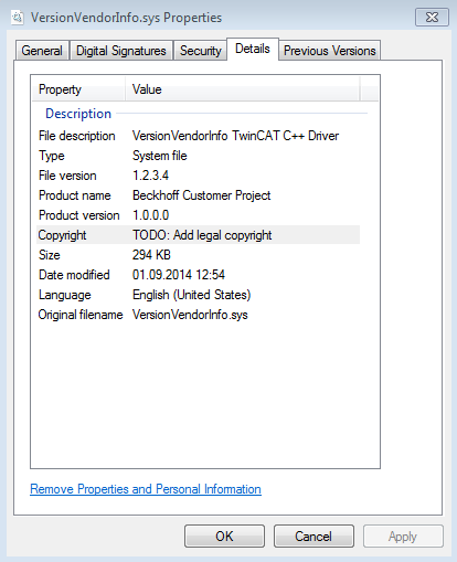 Setting version/vendor information 1: