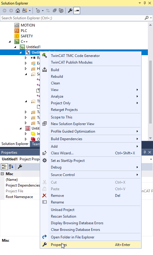 TwinCAT C++ Project properties 2: