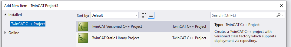 Create TwinCAT 3 C++ project 2: