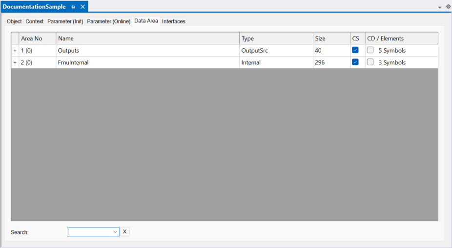 Data Area tab 1: