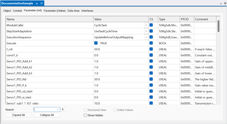 Parameter (Init) tab 1: