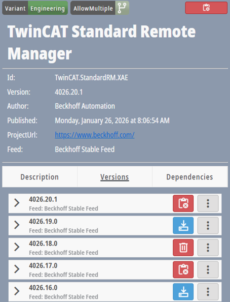 Managing TwinCAT Remote Manager versions 3: