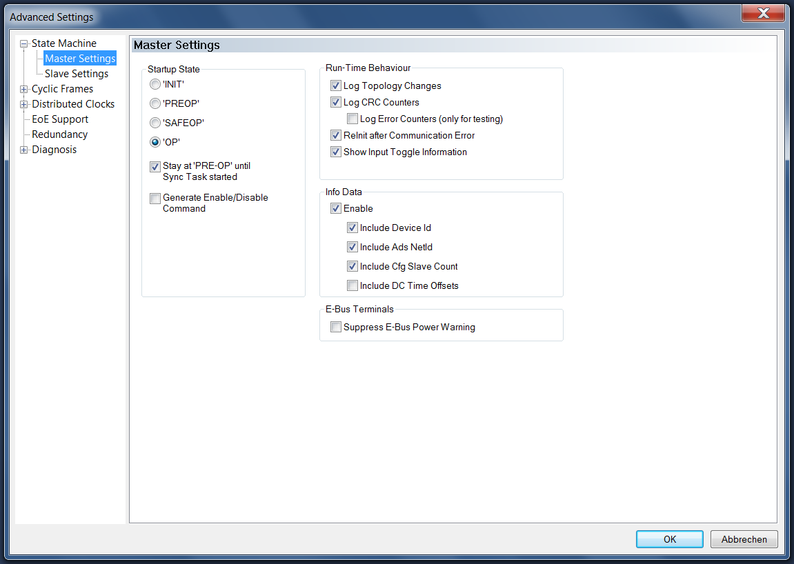 State Machine Master Settings 1: