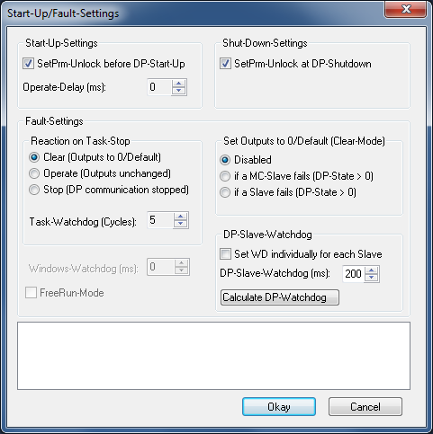 Start-Up/Fault settings 1: