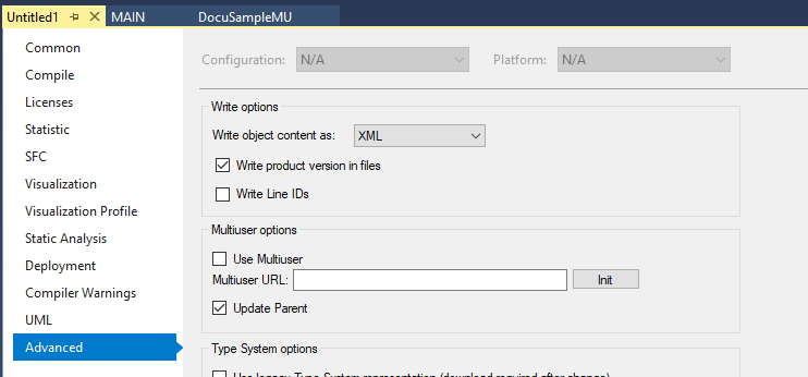PLC project settings 1:
