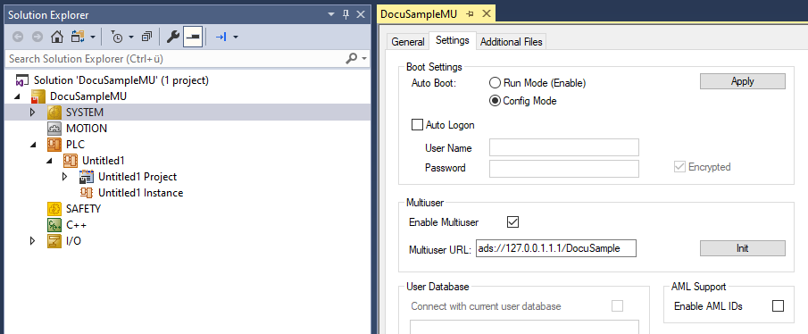TwinCAT project settings 1: