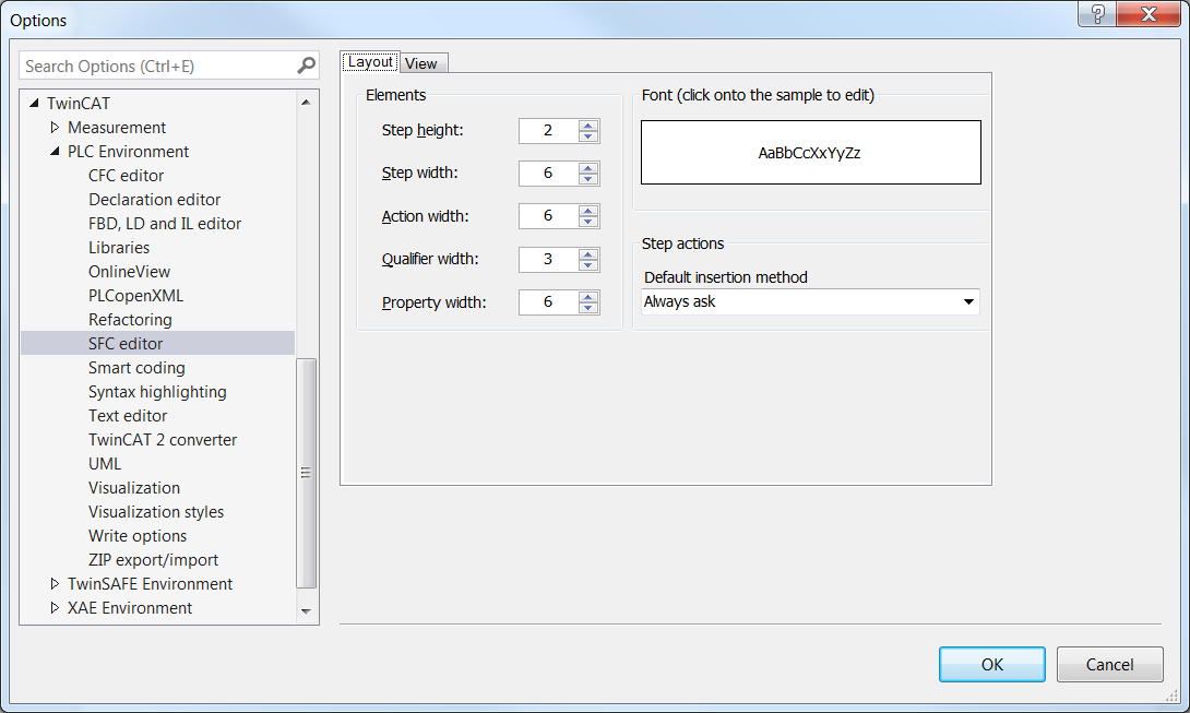 Dialog Options - SFC editor 1: