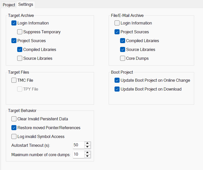 Settings tab 1: