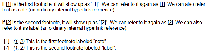 Named automatically numbered footnotes 1: