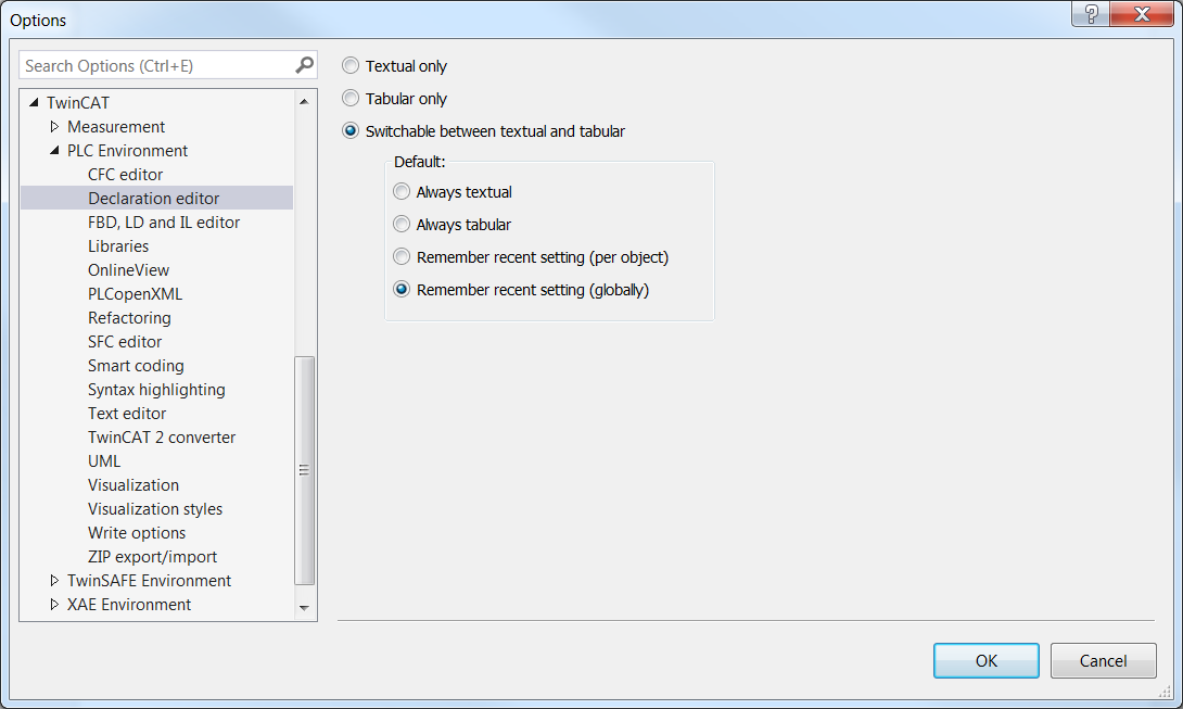 Dialog Options - Declaration Editor 1: