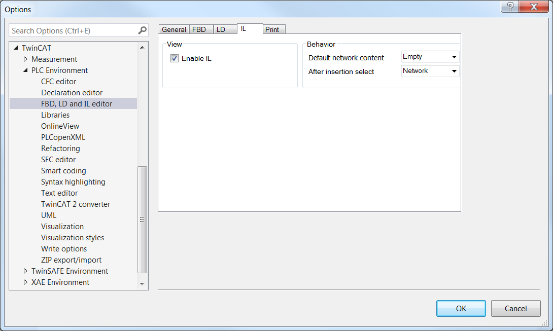 Dialog options - FBD, LD and IL 8: