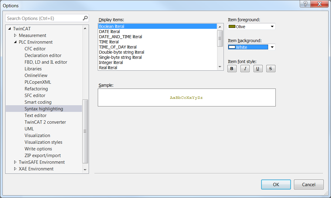 Dialog Options - Syntax highlighting 1: