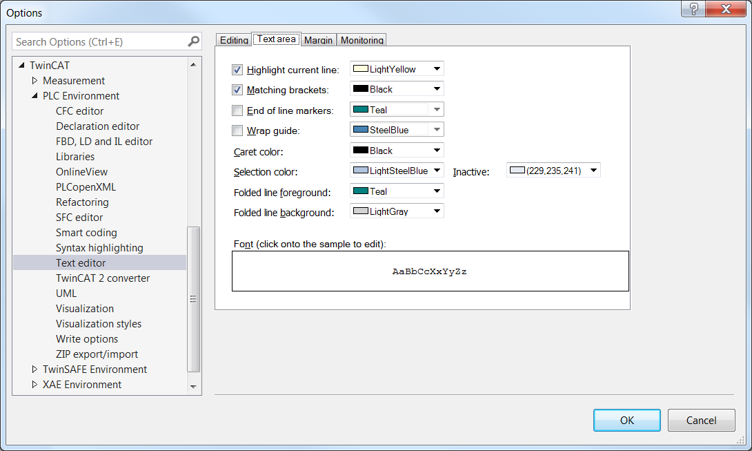 Dialog Options - Text editor 5: